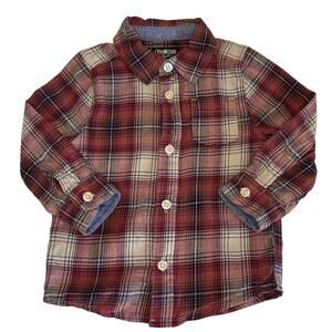 Oshkosh B'gosh Brushed Cotton Plaid Button Up Shirt Boys 18M | Red Blue